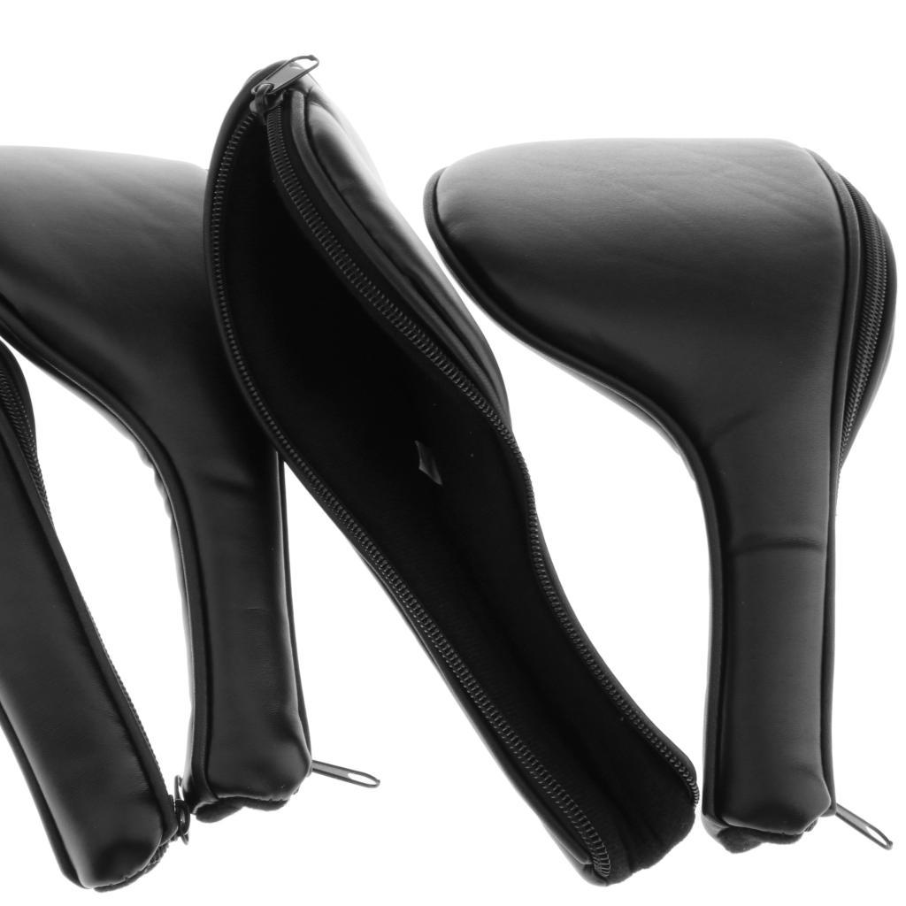 4-Pack Zippered PU Leather Golf Iron Covers Set Universal Fit Most Iron Clubs