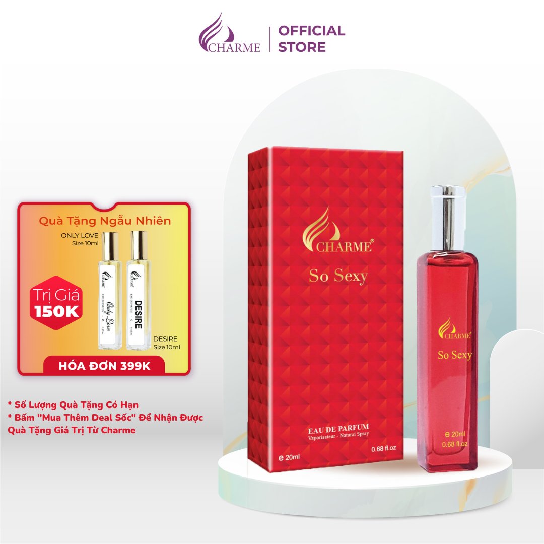 Nước hoa nữ thơm lâu, Charme So Sexy, mùi hương hoa hồng, tươi mát sảng khoái, lưu hương lâu, 20ml