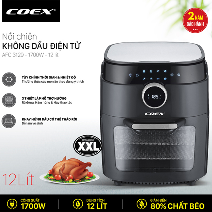 Nồi chiên không dầu 12L Coex AFC-3129 - Hàng Chính Hãng