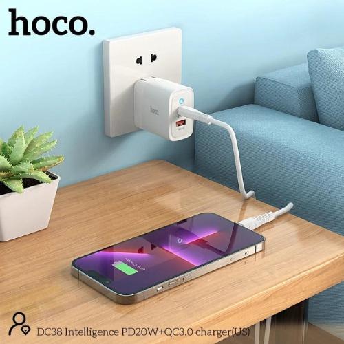 Hình ảnh Củ sạc nhanh hoco. DC38 – Hàng Chính Hãng 2 cổng ( USB + Type- C ) 3.1A, PD 20W, Q.C 3.0  hỗ trợ sạc nhanh cho điện thoại