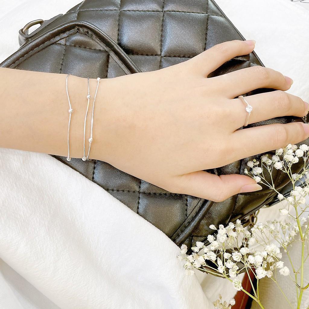 Lắc tay bạc moosilver, vòng tay bạc nữ 3 sợi mix bi