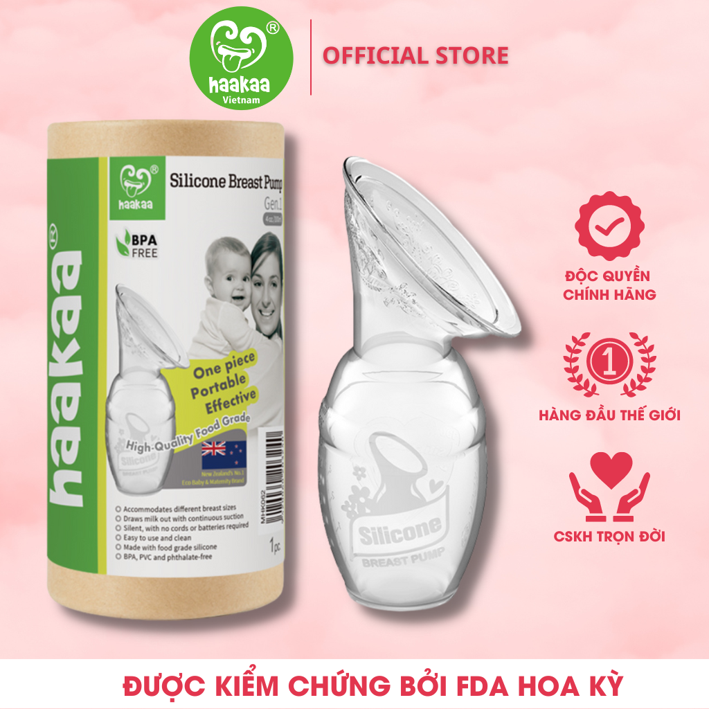 Cốc hứng sữa Gen.1 100ml Haakaa. Chất liệu silicone cao cấp, an toàn. Không chứa BPA, PVC và phthalate. Hút sữa, hứng sữa rảnh tay