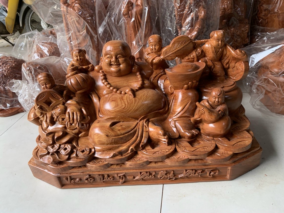 Tượng phật di lặc ngũ phúc bằng gỗ hương đá kt 60×30×30cm