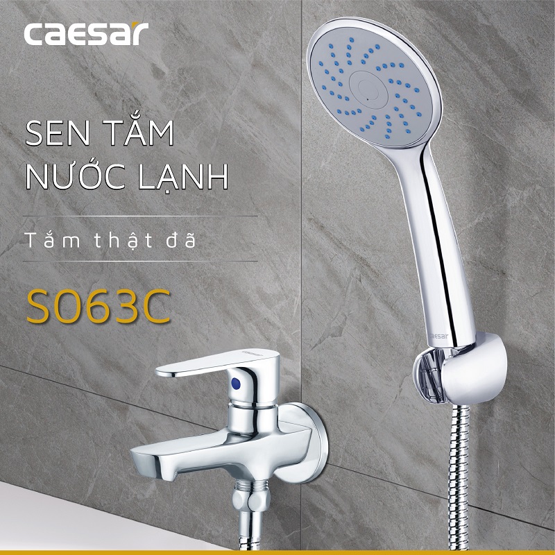 Vòi sen tắm lạnh gắn tường Caesar S063C  tay dây sen xi (bao gồm củ sen và tay dây )