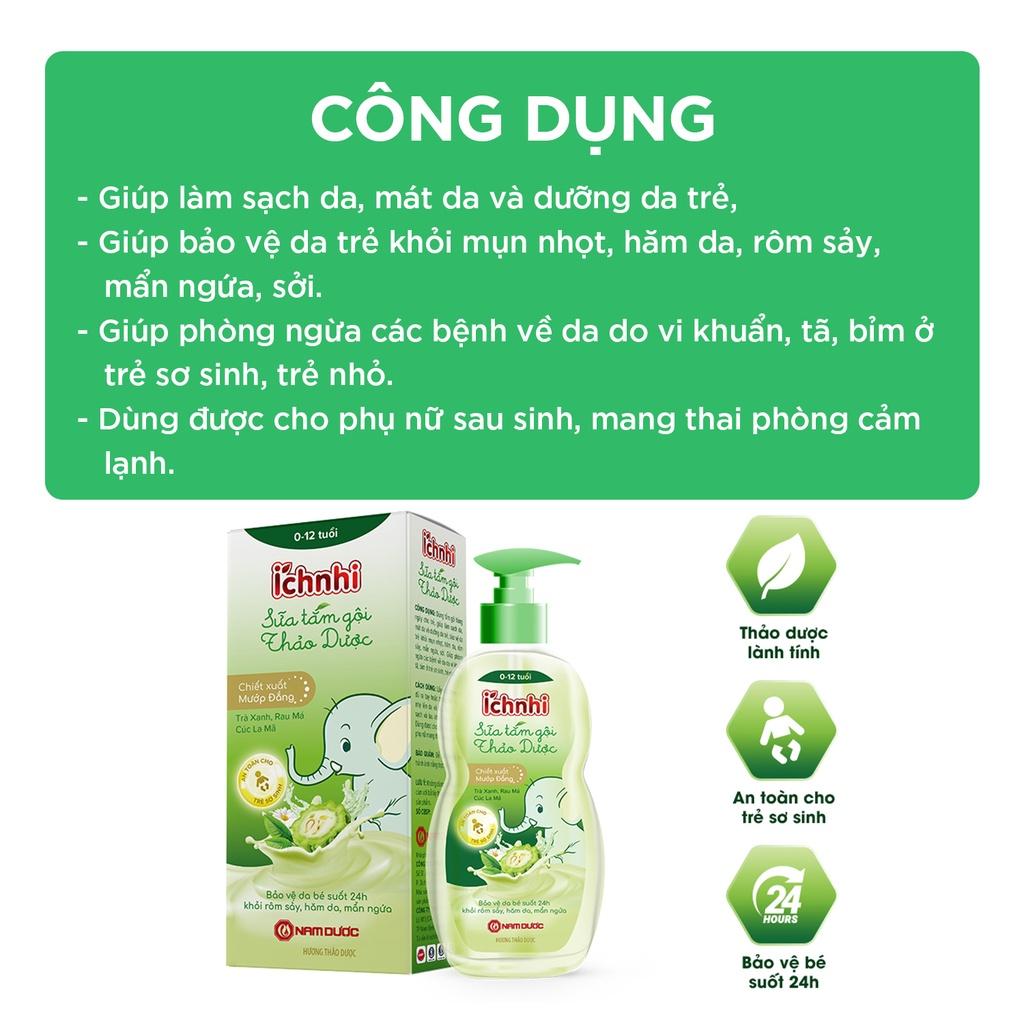 Sữa tắm gội thảo dược Ích Nhi cho bé chai 200ml phòng cảm lạnh, ngừa rôm sẩy, mẩn ngứa, dưỡng da mềm mịn