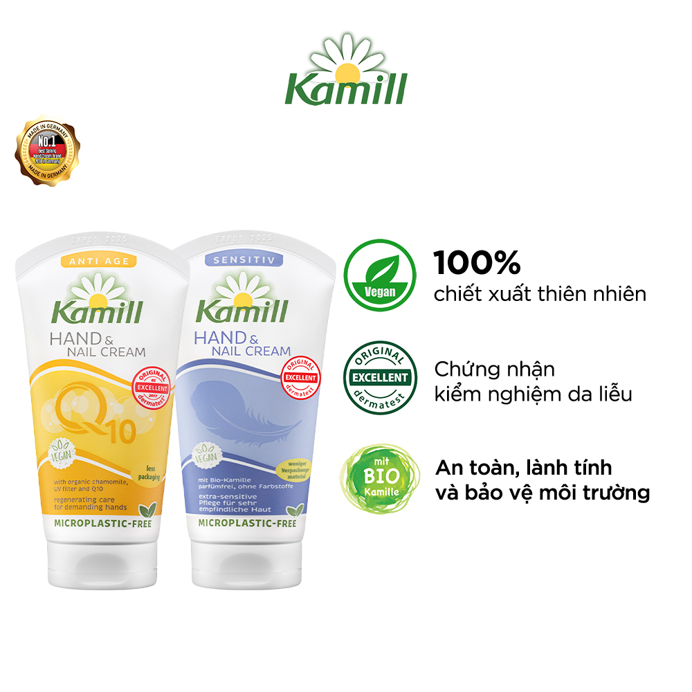 Bộ 2 kem dưỡng da tay và móng tay Kamill Hand &amp; Nail Cream 75ml (Sensitive + Anti-age Q10)