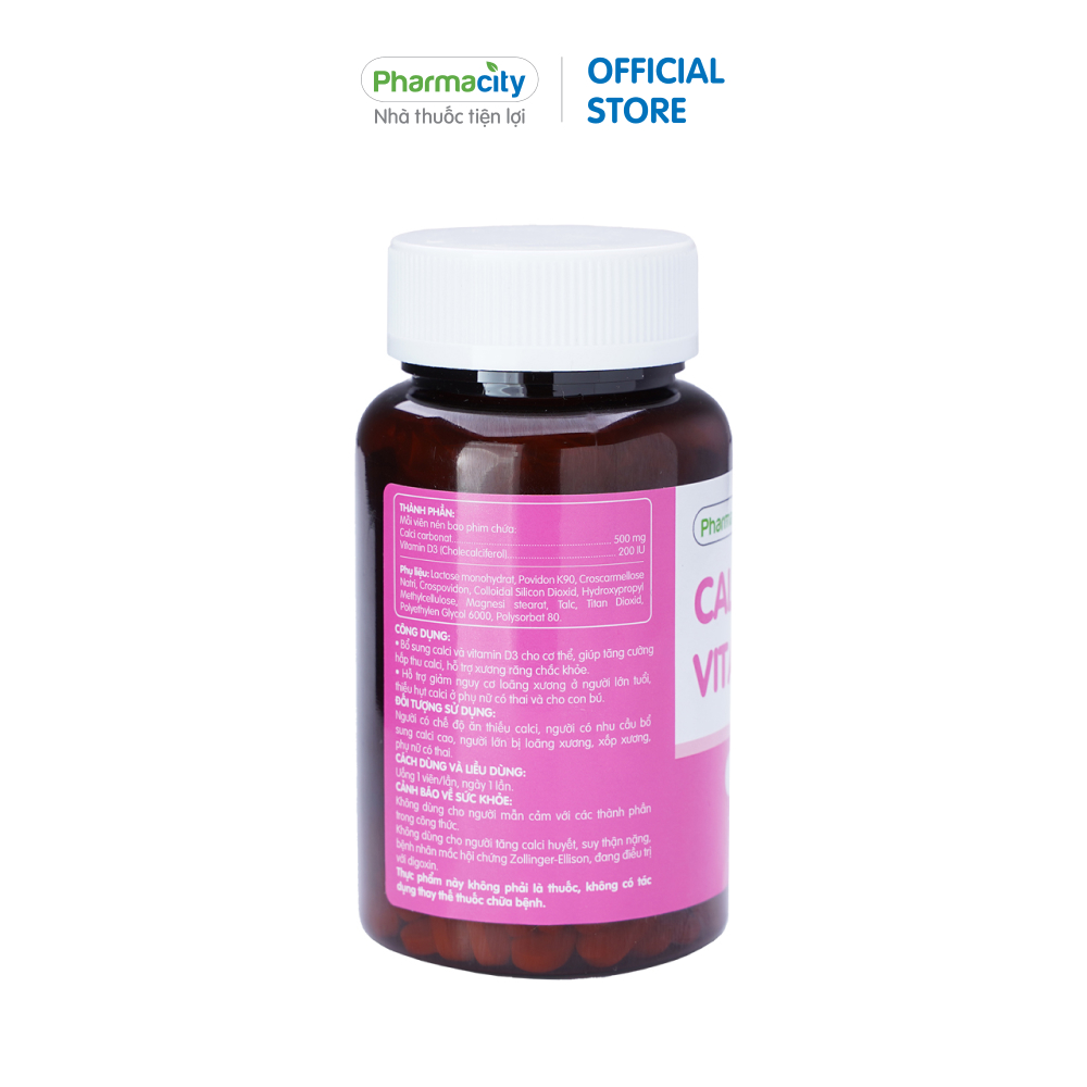 Viên bổ sung canxi hỗ trợ xương, răng Pharmacity Calcium + Vitamin D3