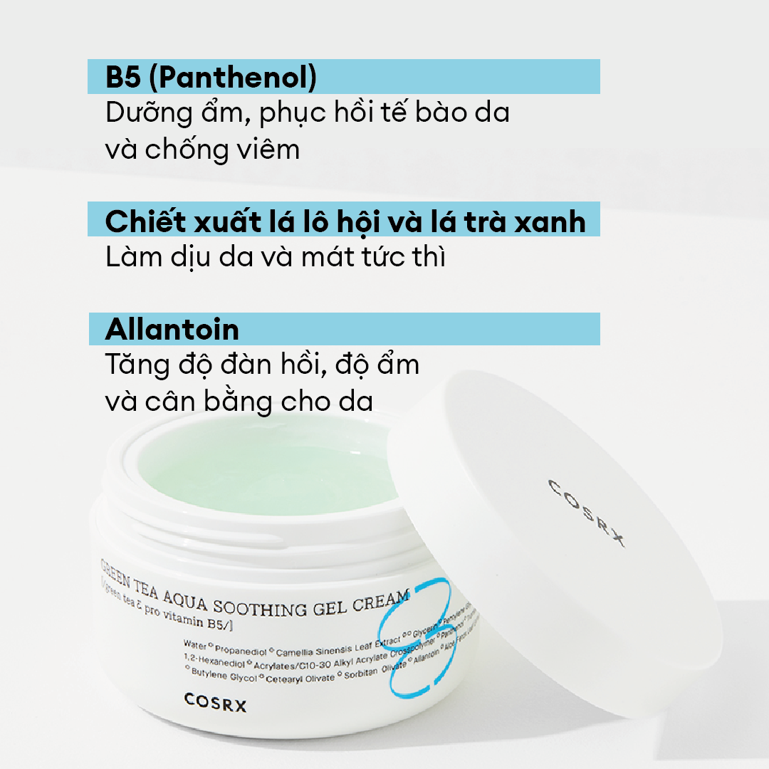 Gel Dưỡng Cấp Nước Và Dịu Da (Trà Xanh + B5) COSRX Hydrium Green Tea Aqua Soothing Gel Cream 50ml