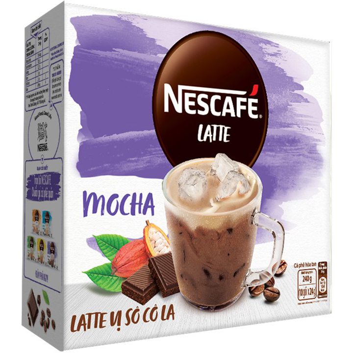 Combo 3 hộp cà phê hòa tan Nescafé Latte vị sô cô la (Hộp 10 gói x 24g) - [Tặng 1 ly 2 lớp tiện lợi]