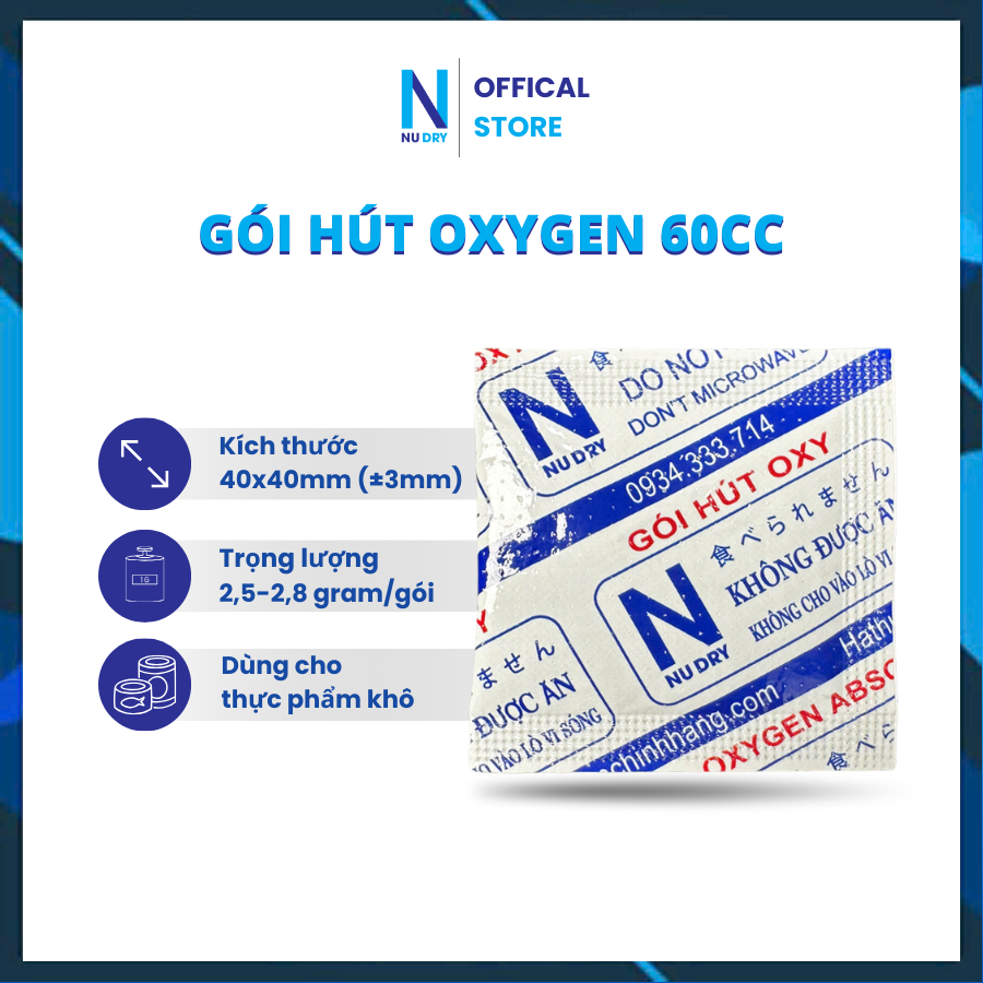 Gói hút ẩm Thực phẩm Oxygen 60cc NU DRY ( Hàng Chính Hãng ) dùng cho Bánh Trung Thu,các loại bánh, cá khô