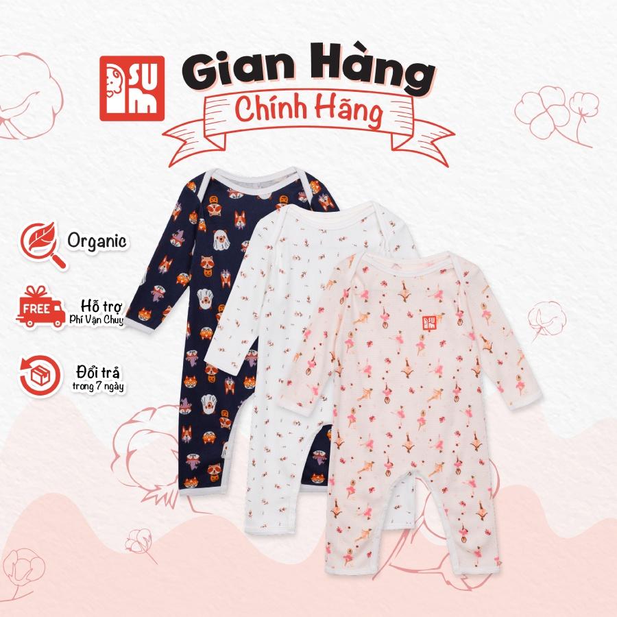 Quần áo sơ sinh bé trai bé gái IAMSU bộ quần áo sơ sinh body liền thân cổ chồm dài tay vải Cotton Organic nhập Hàn