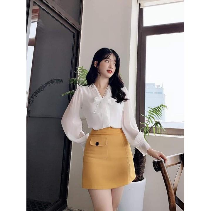 Áo sơ mi nữ công sở thời trang SURI Tơ Voan 2 lớp,áo sơ mi tiểu thư tai dài thắt nơ cổ rất trẻ trung.