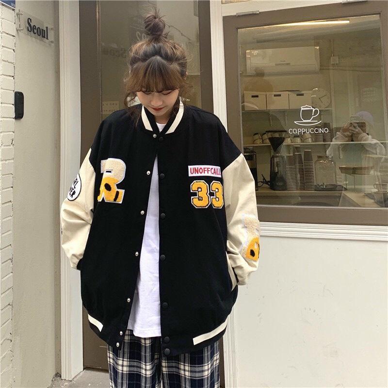 Áo Khoác Bomber Da Nhung Thêu Logo R 33 Form Unisex Nam Nữ Chất Áo 2 Lớp Mịn Đẹp