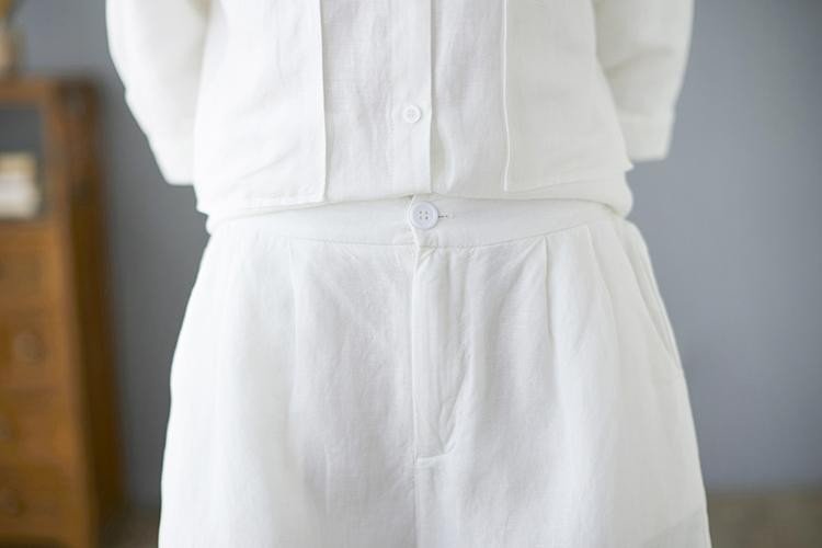 Bộ sơ mi nữ màu trắng chất liệu LINEN cao cấp, thiết kế  form rộng mặc thoải mái, thời trang nữ mùa hè năng động
