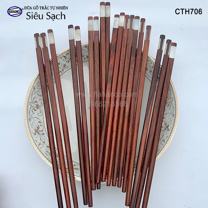 Đũa gỗ Trắc đầu khảm xà cừ 2 cạnh CTH706 - Làm quà tặng hoặc biếu cho người thân, đối tác