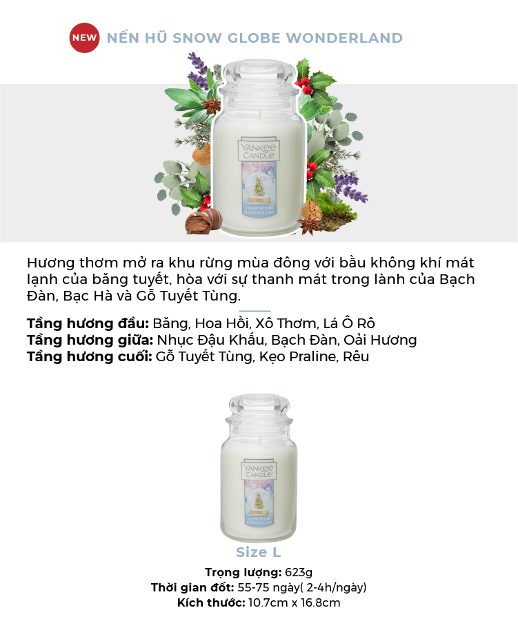 Nến hũ Yankee Candle size L - Snow Globe Wonderland (623g)