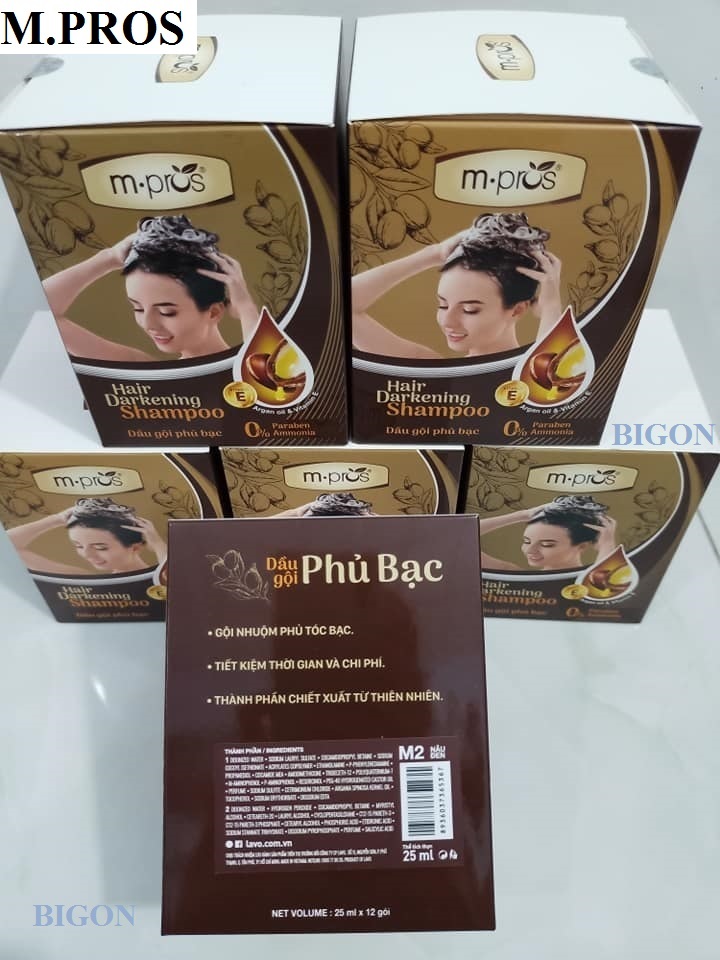 [Nâu Đen] Dầu Gội Nhuộm Tóc Nâu Đen Phủ Bạc 100% Thảo Dược Siêu Dưỡng M.PROS 25ml