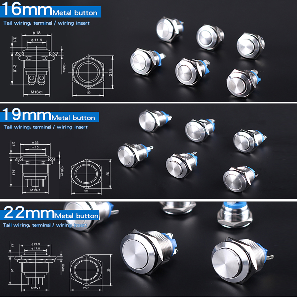 Nút công tắc, Nút nguồn Nhấn nhả, Nhấn đề 16mm  Vỏ INOX chống nước