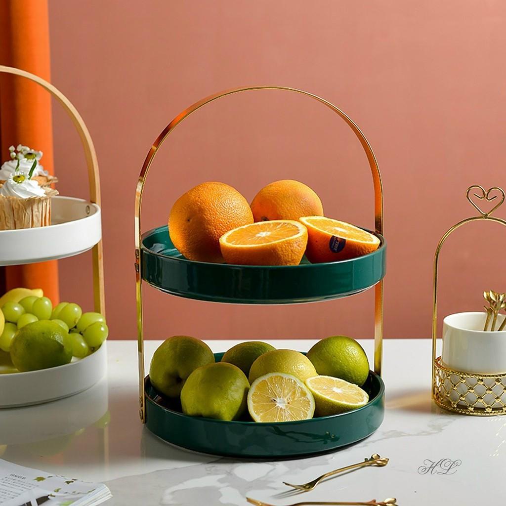 KHAY SỨ ĐỰNG BÁNH KẸO HOA QUẢ HAI TẦNG CÓ TAY CẦM - TRẮNG