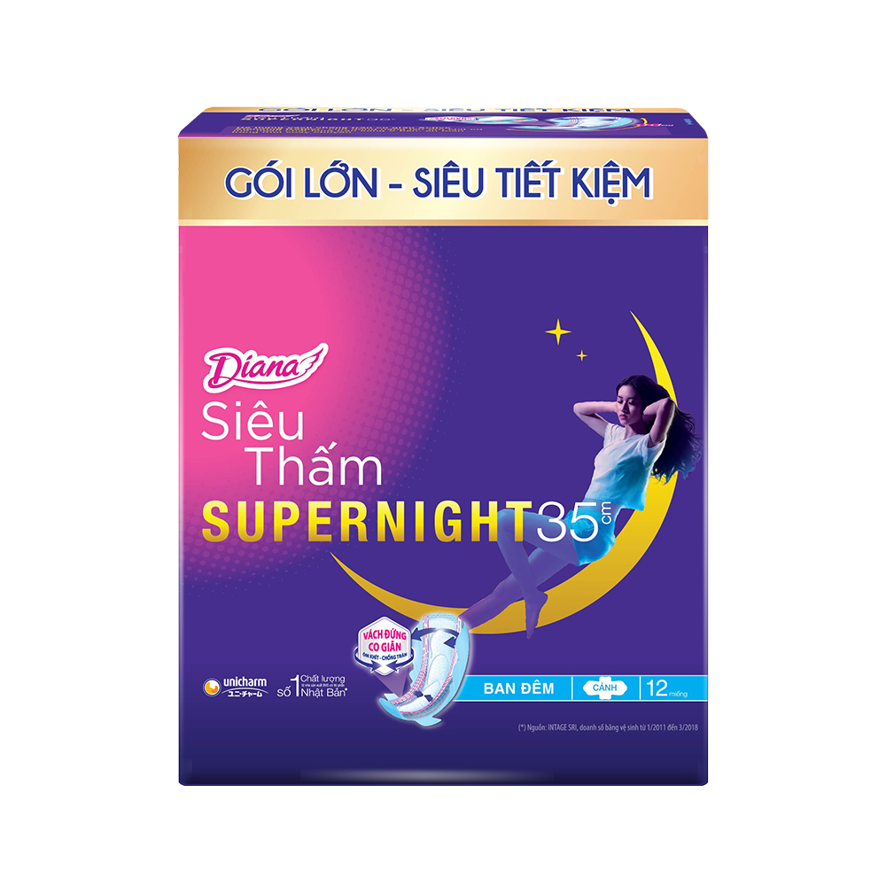 Combo 2 Băng vệ sinh Diana Super Night 35cm gói 12 miếng có cánh