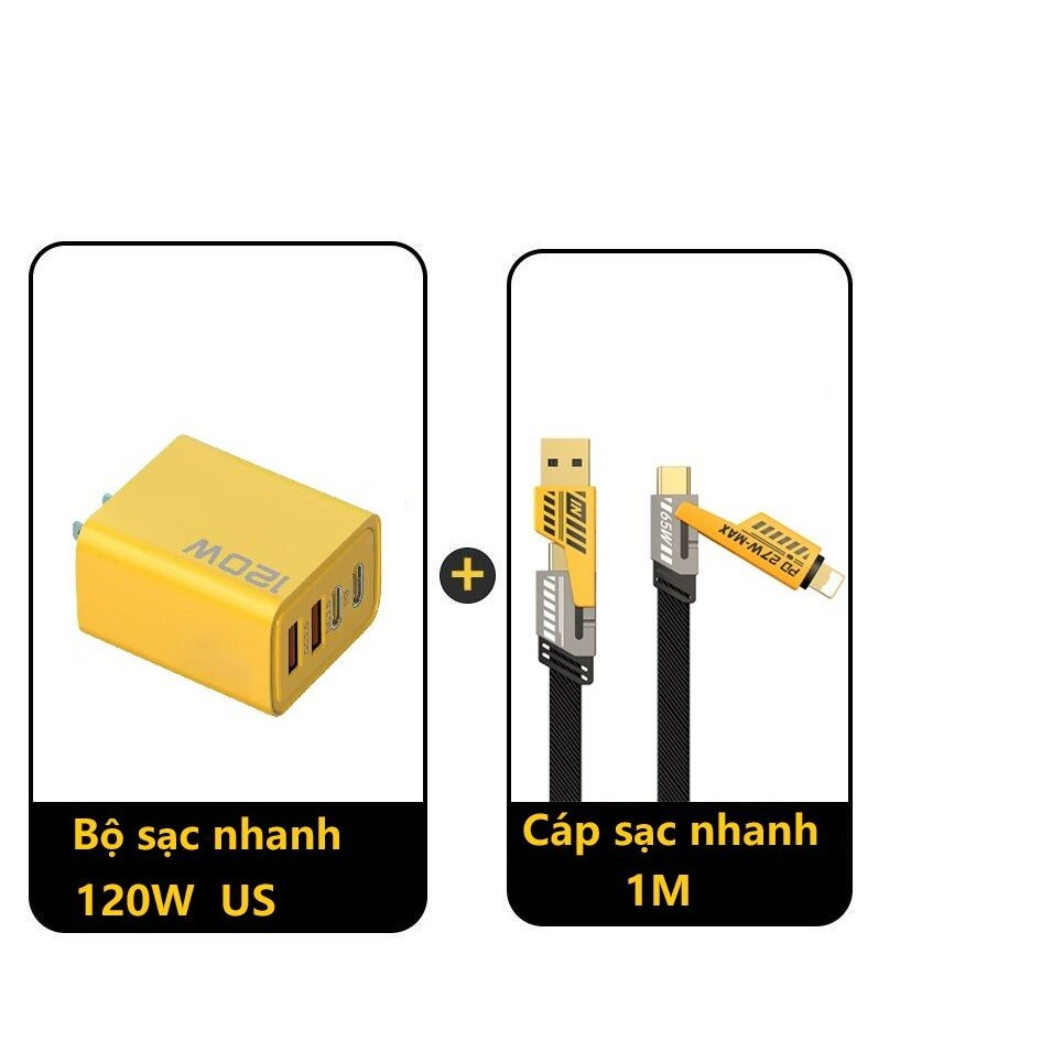 Bộ sạc nhanh 4 cổng, 120W: 2 cổng Type C + 2 cổng USB - Và cáp sạc nhanh 4 in 1 - Hàng chính hãng