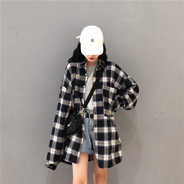 Áo sơ mi unisex form rộng - somi nam nữ sọc số 15