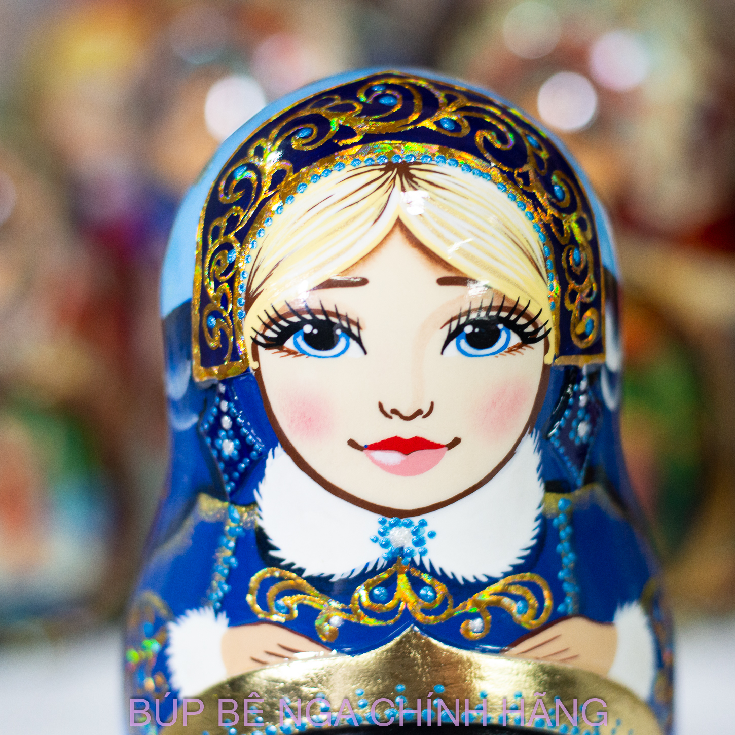 BỘ BÚP BÊ NGA MATRYOSHKA CAO CẤP 5 LỚP 20CM ĐIÊU KHẮC CHẠM NỔI HOA VĂN "CÔNG CHÚA MÙA ĐÔNG" MÀU XANH CỰC ĐẸP VÀ SANG TRỌNG