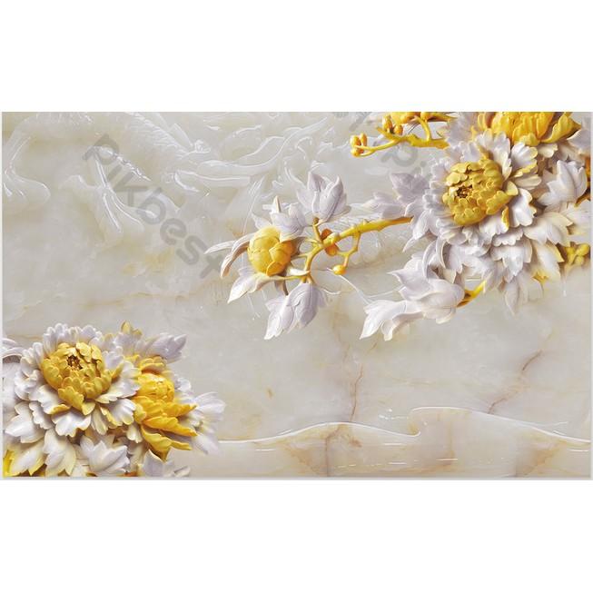 Tranh dán tường Hoa mẫu đơn vàng sang trọng giản đơn, tranh dán tường 3d hiện đại MS633424