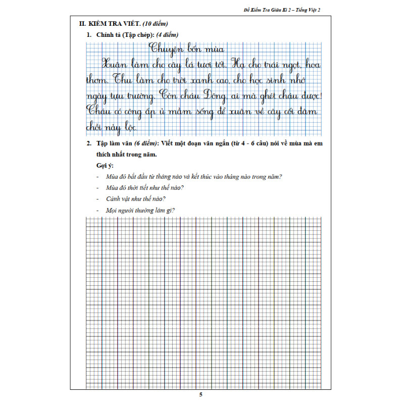 Đề Kiểm Tra Tiếng Việt 2 - Tập 2