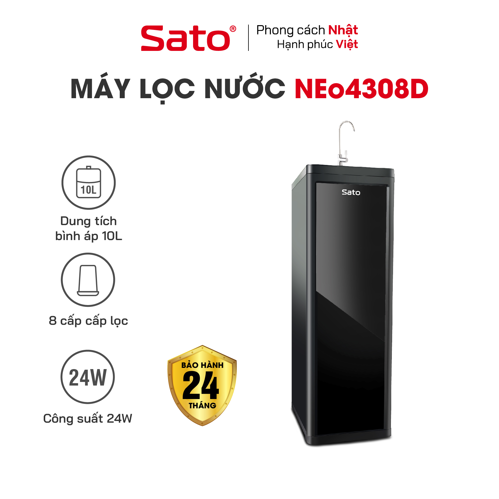 Máy lọc nước Sato Neo1 NEo4308D 8 cấp lọc vượt trội, lọc sạch, bổ sung khoáng chất. Kiểu dáng thiết kế đột phá, tinh tế, sang trọng - Miễn phí vận chuyển toàn quốc - Hàng chính hãng