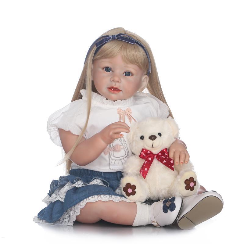 Búp Bê Tái Sinh Thân Gòn Mềm Mại Tóc Dài Môi Dầy 60 cm 24 inch Reborn Vinyl Long Hair Doll