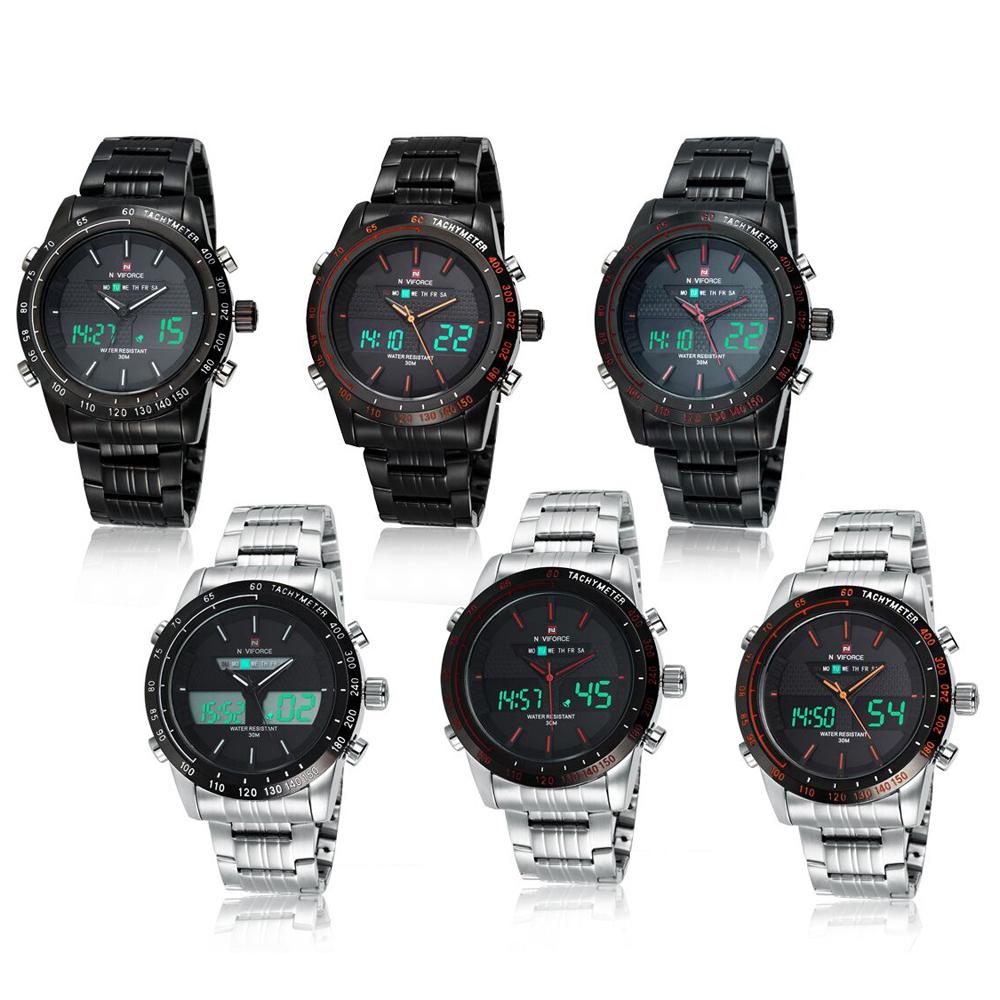 Đồng hồ đeo tay thời trang nam NAVIFORCE thể thao thời gian kép Quartz chống thấm nước 3ATM bằng thép không gỉ