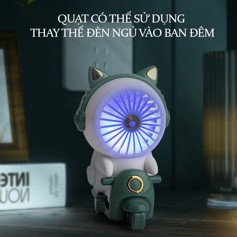 Quạt Cầm Tay Mini, Quạt Sạc Tích Điện Thỏ Lái Xe Xinh Xắn Teement, Có 2 Tốc Độ Gió , Dễ Thương Tránh Nóng Mùa Hè Cực Êm - Hàng Chính Hãng
