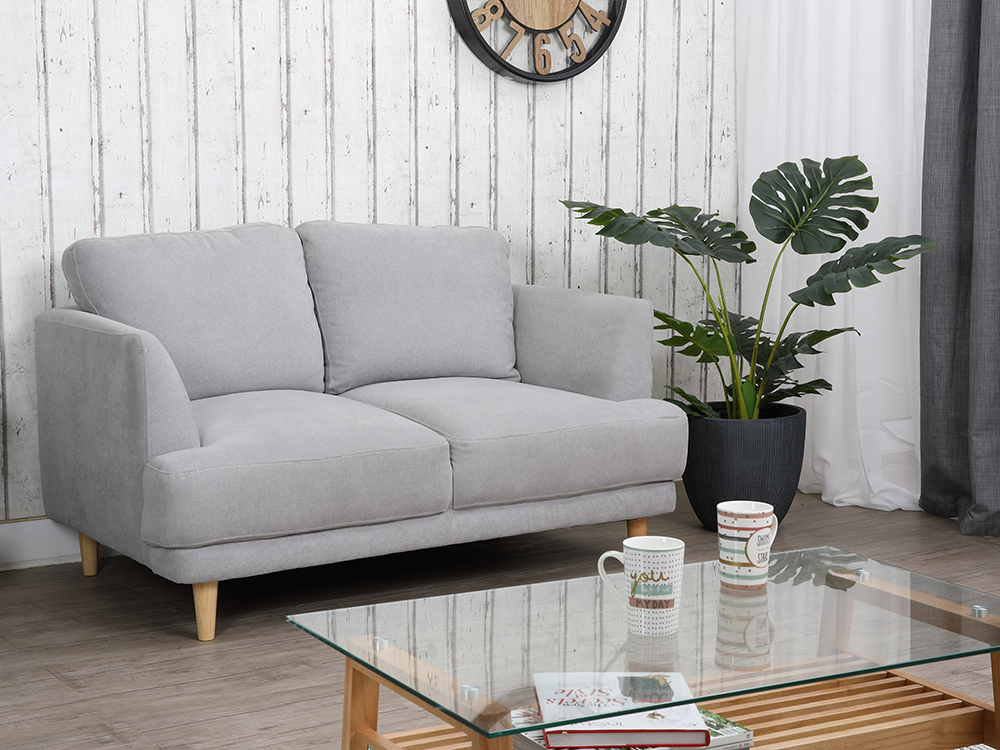 Ghế sofa đôi WILEY khung gỗ chắc chắn, đệm bọc vải cao cấp xám nhạt | Index Living Mall - Phân phối độc quyền tại Việt Nam