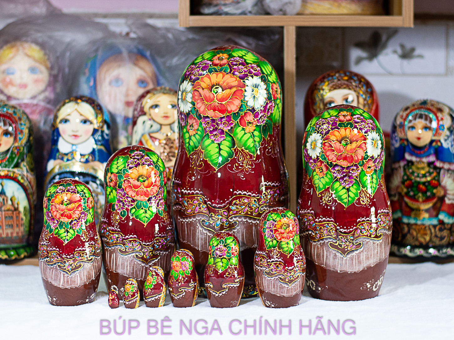 BỘ BÚP BÊ NGA MATRYOSHKA CAO CẤP 10 LỚP 26CM HOA VĂN "CHUYỆN CỔ TÍCH CHÀNG IVAN VÀ SÓI XÁM" CỰC ĐẸP VÀ SANG TRỌNG