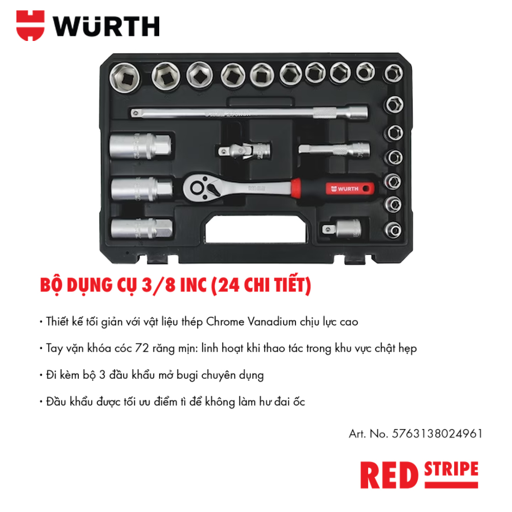 Wurth Bộ Dụng Cụ 3/8 INC 24 Chi Tiết REDSTRIPE