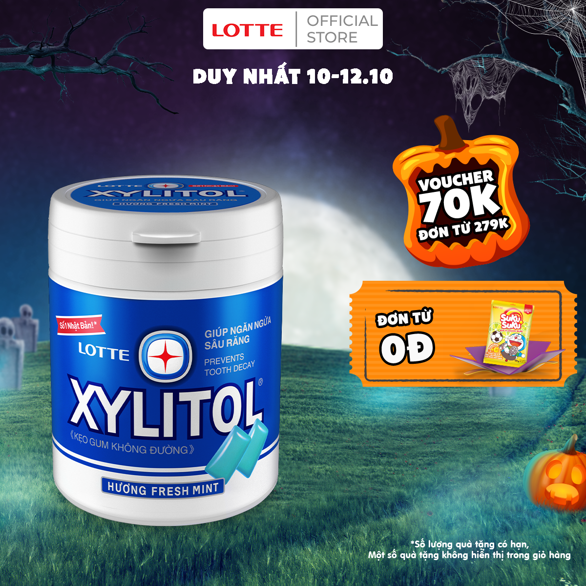 Kẹo Gum không đường Lotte Xylitol - Hương Fresh Mint 130,5 g