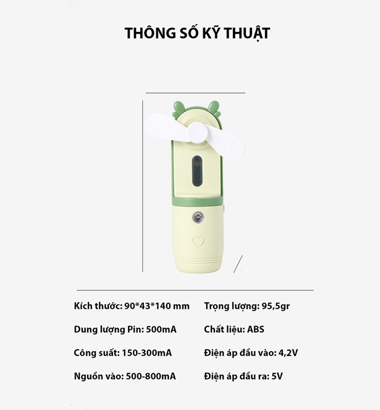 Quạt phun sương mini cầm tay tích điện tạo ẩm