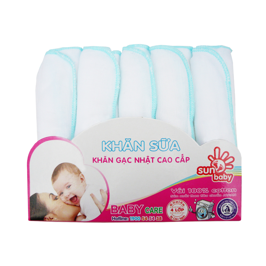 Khăn sữa cao cấp siêu mềm cho trẻ sơ sinh, gạc nhật trung (4 lớp) 25x30 cm- Sunbaby