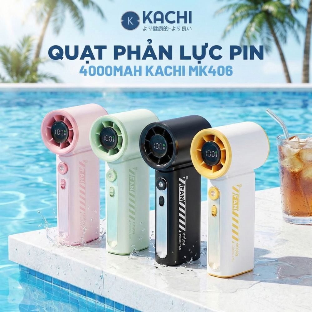 Quạt Phản Lực Cầm Tay Kachi MK406 – Pin 4000mAh, Gió Mạnh Gấp 1.5 Lần - Hàng chính hãng