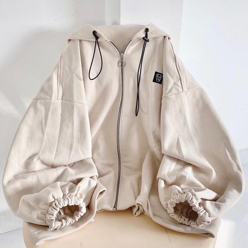 Áo khoác dây kéo nỉ lót bông logo Bò Cow thêu unisex