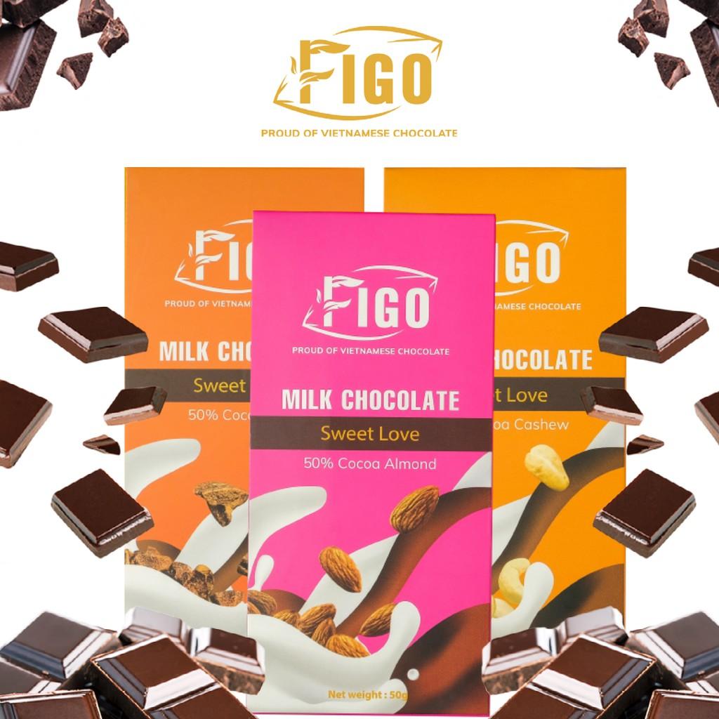 Combo 3 hộp Kẹo socola sữa Hạnh nhân, Hạt điều, hạt cacao 50g FIGO