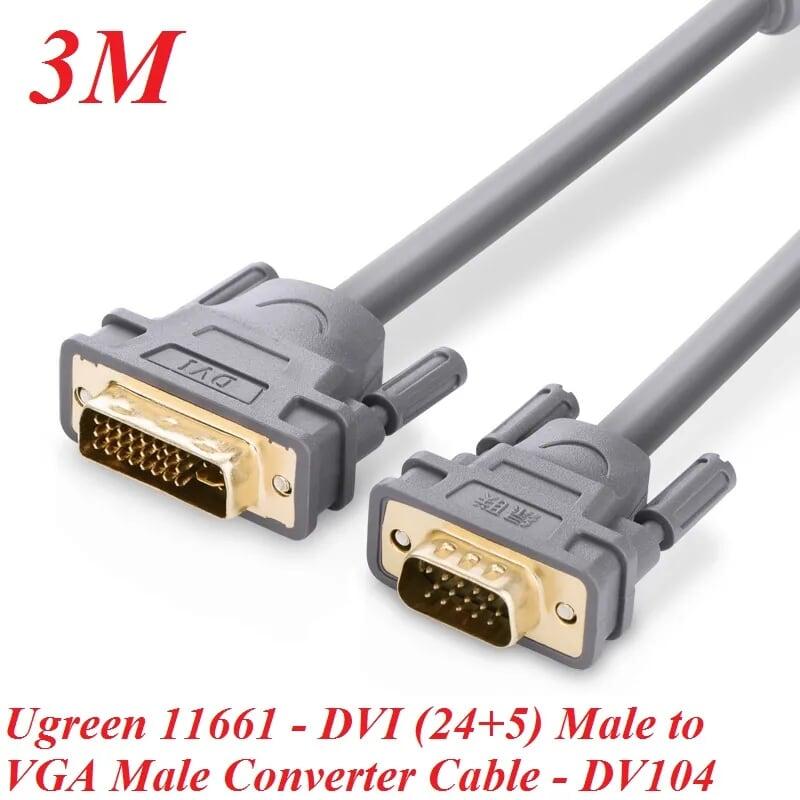 Ugreen UG11661DV104TK 3M màu Xám Cáp chuyển đổi DVI 24 + 5 sang VGA - HÀNG CHÍNH HÃNG