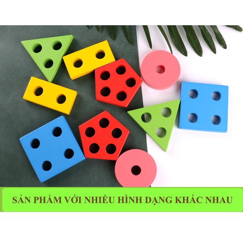 Giáo Cụ Montessori Thả Hình Khối Trên Thanh Bằng Gỗ Giúp Bé Phát Triển Trí Não