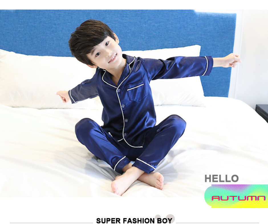 Bộ quần áo ngủ pijama dài tay lụa cao cấp size đại cho bé trai từ 13 kg đến 40 kg