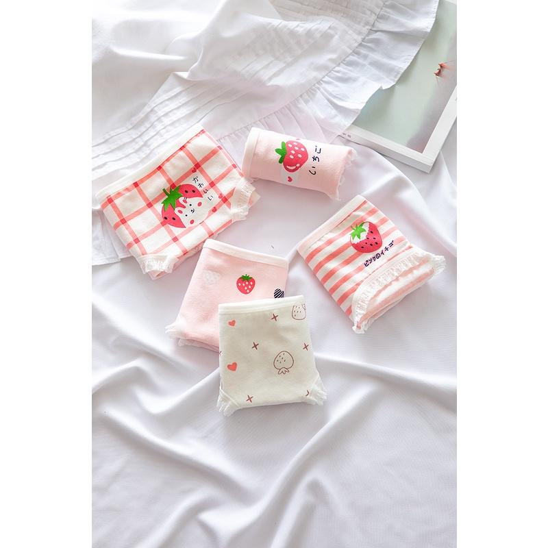 Quần Lót Nữ Cotton Kháng Khuẩn Hình Dâu Tây Viền Ren Ngang Eo . Hàng Loại Đẹp.
