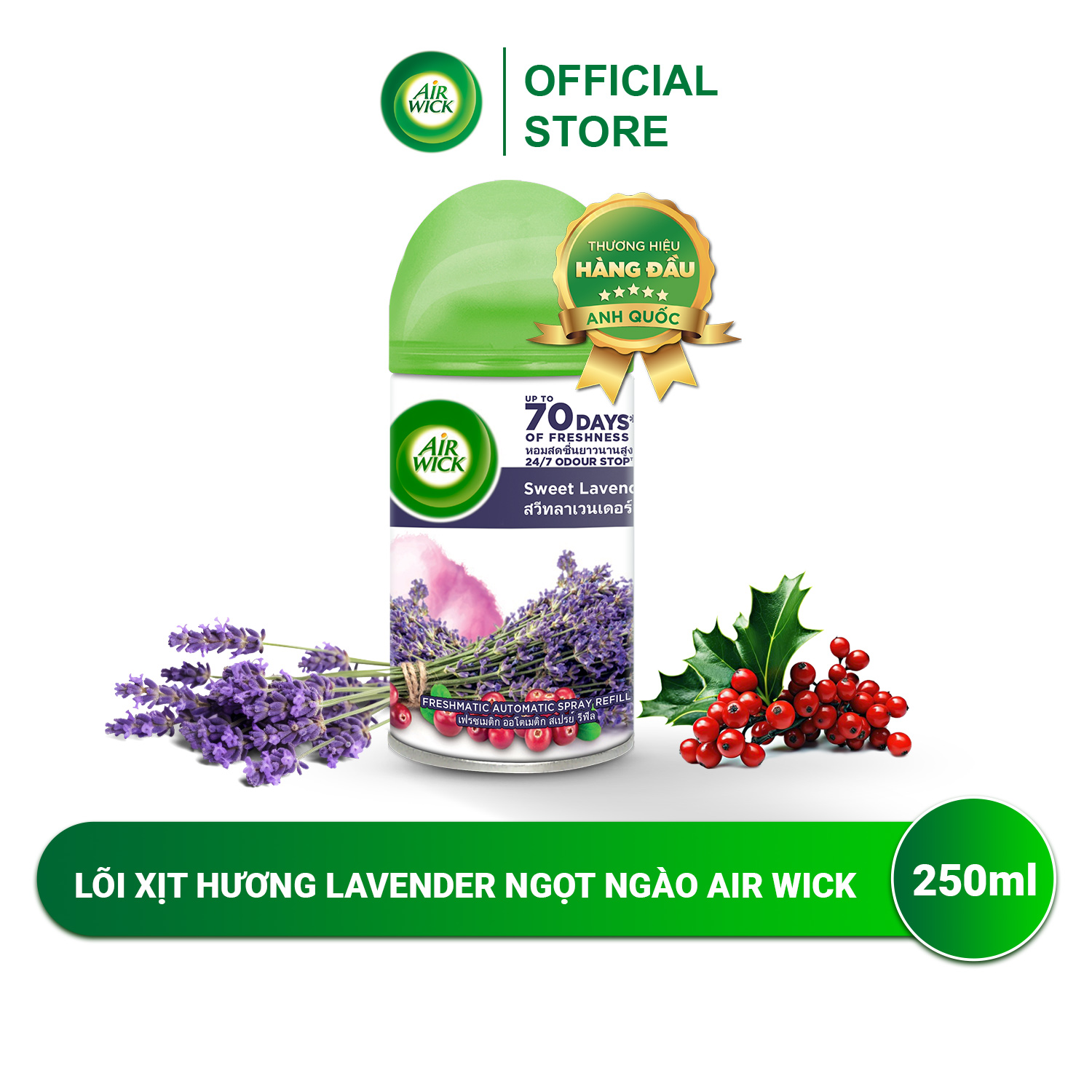 Lõi máy xịt thơm phòng tự động hương Sweet Lavender AIRWICK, hương thơm dịu ngọt, say đắm, lưu hương lâu 250ml