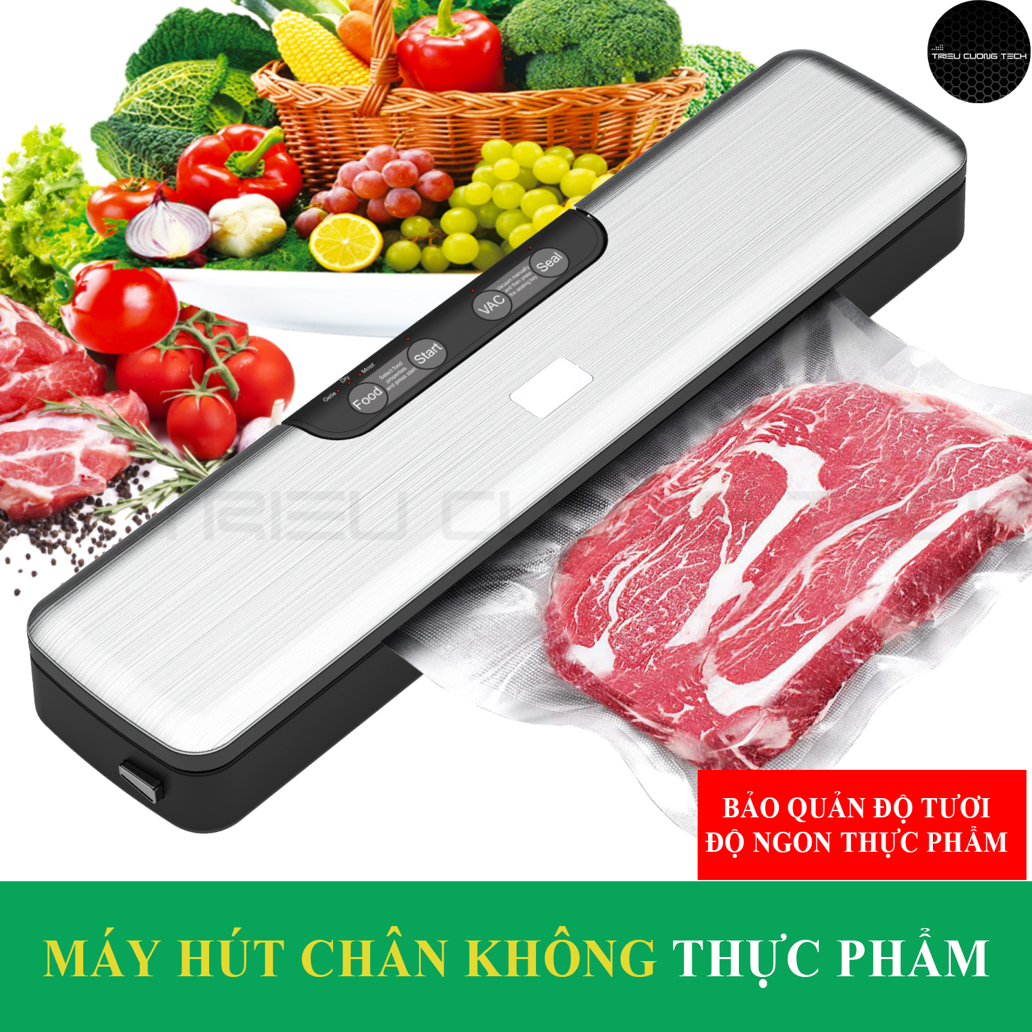 Máy Hút Chân Không Thực Phẩm Vacumm Sealer Đa Năng Hàn Miệng Túi Cao Cấp – Chế Độ Hút Khô, Ướt &amp; Thủ Công Cho Rau Củ Quả, Hạt, Thịt Tùy Chọn. TCT-AP15.  Hàng Chính Hãng