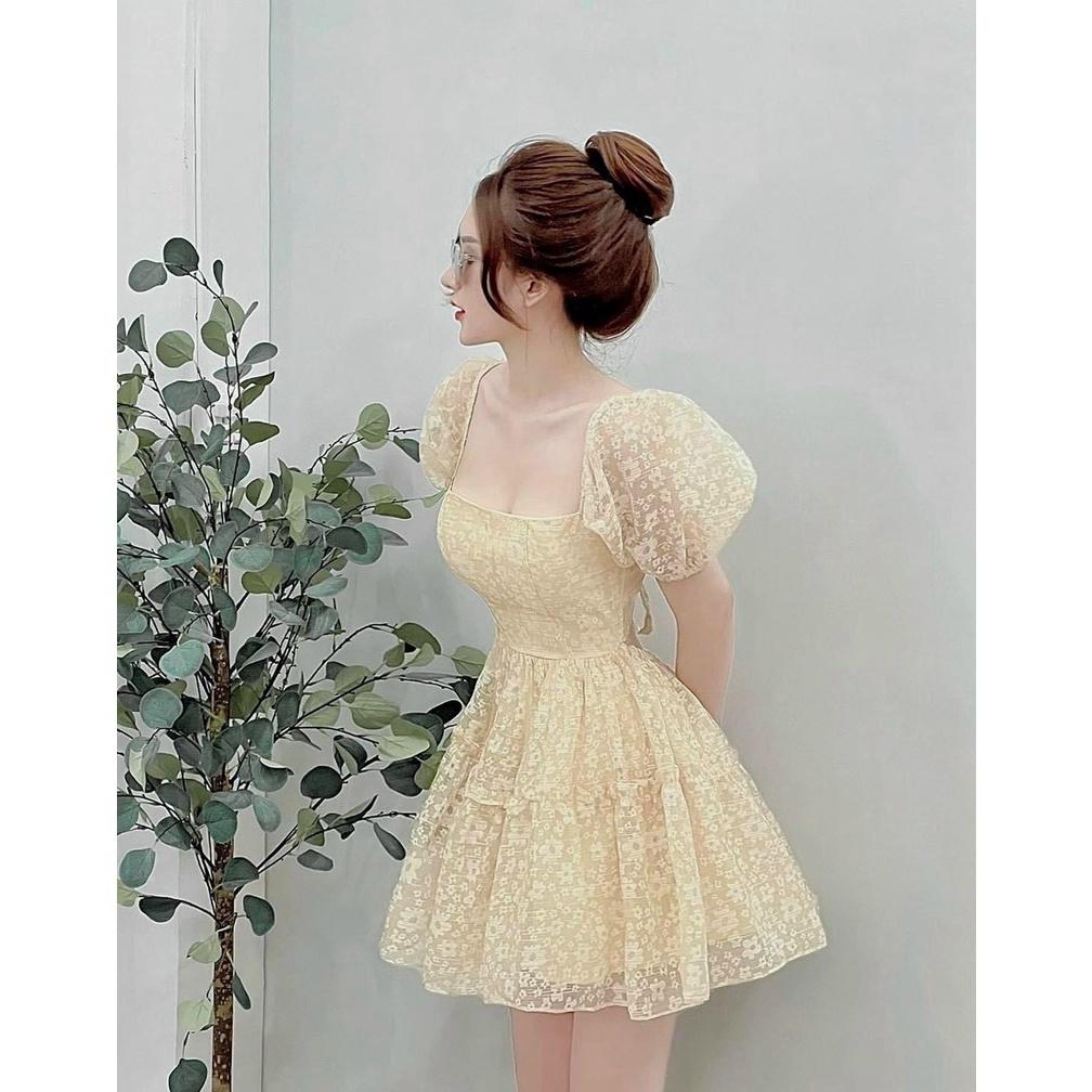 Đầm váy nữ ren hoa dáng xòe cổ vuông họa tiết tôn dáng trẻ trung siêu xinh bkfrre