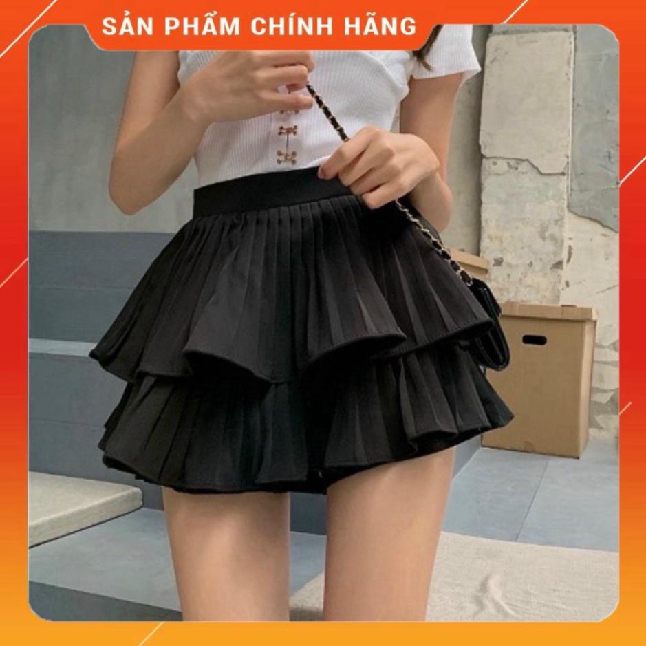 BIGSIZE 50-90KG Chân váy dập ly 2 tầng cotton lạnh cạp cao màu đen bigsize Quảng Châu kn ngoại cỡ đi biển dự